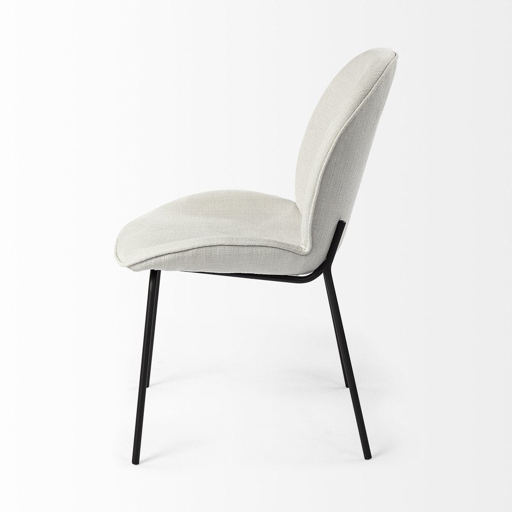 Set of Two White and Black Upholstered Fabric Dining Side Chairs