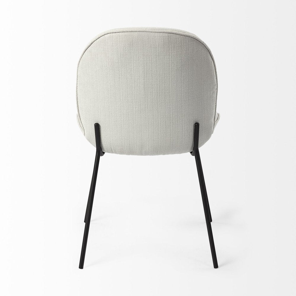 Set of Two White and Black Upholstered Fabric Dining Side Chairs
