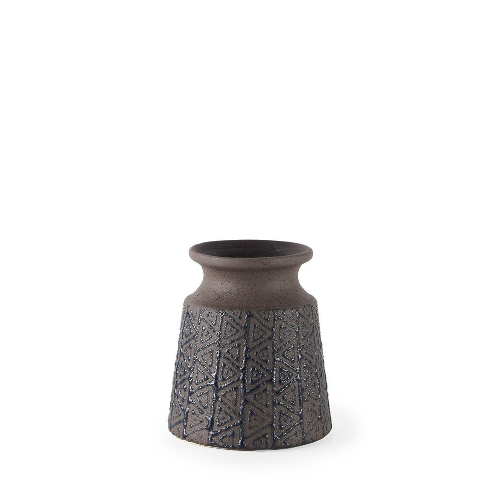 6" Brown Abstract Cylinder Ceramic Table Vase. Vase isolated on a plain white background, showing a ceramic surface.
