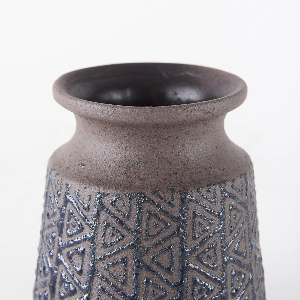 6" Brown Abstract Cylinder Ceramic Table Vase. Vase isolated on a plain white background, showing a ceramic surface.