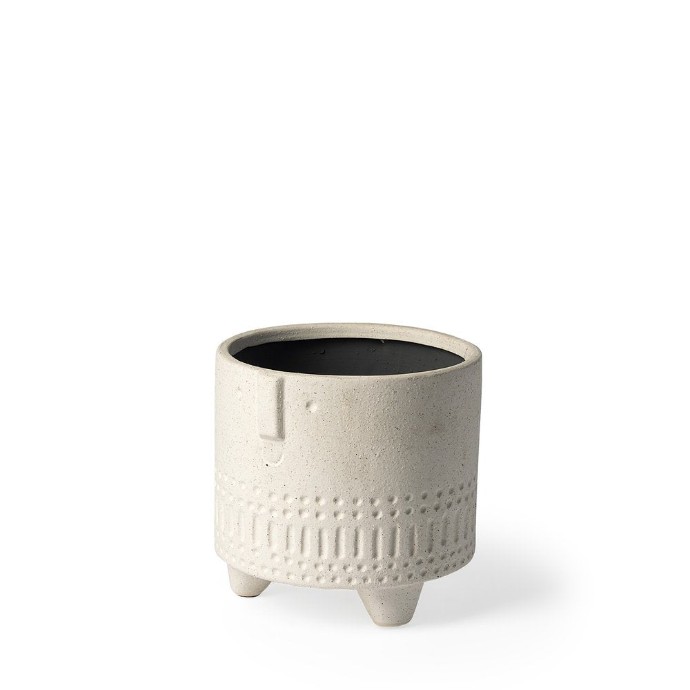 7" White Abstract Cylinder Ceramic Table Vase on a white background