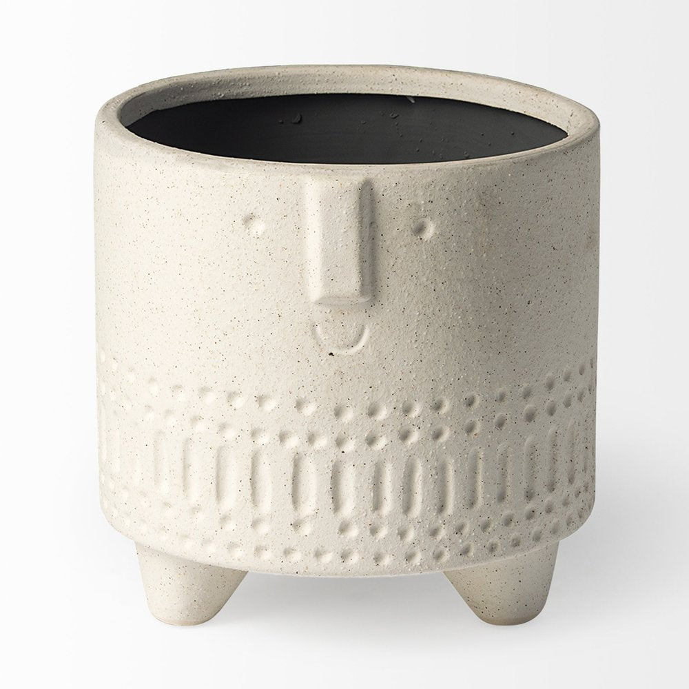 7" White Abstract Cylinder Ceramic Table Vase on a white background