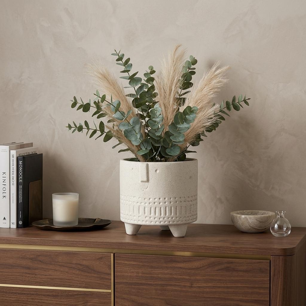 7" White Abstract Cylinder Ceramic Table Vase