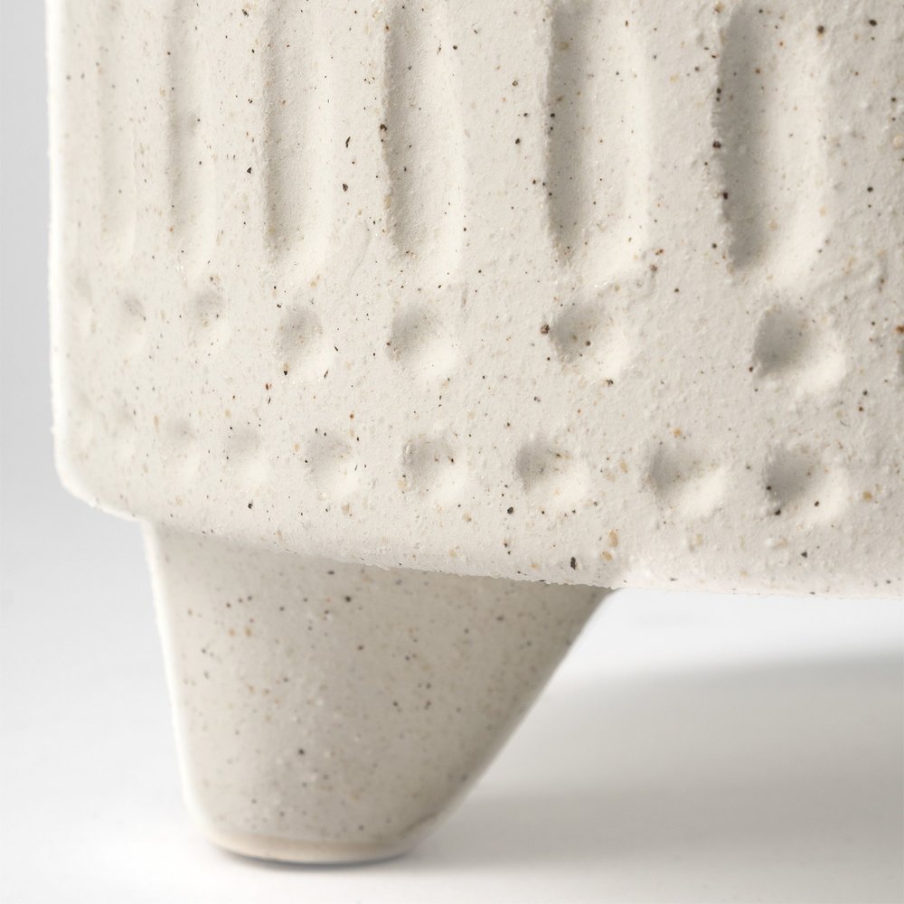 7" White Abstract Cylinder Ceramic Table Vase close-up detail