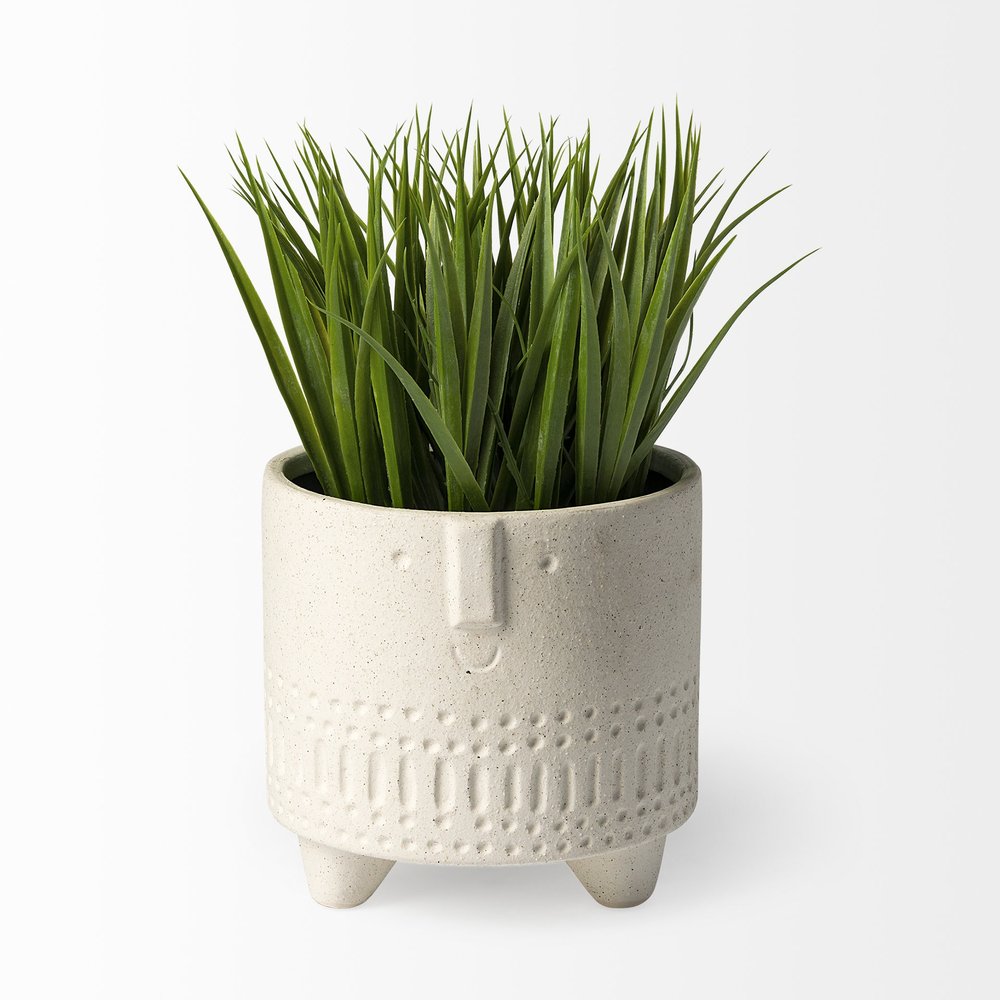7" White Abstract Cylinder Ceramic Table Vase on a white background
