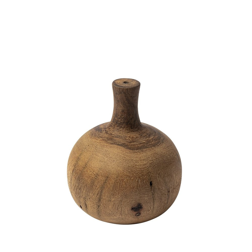 7" Brown Abstract Cylinder Solid Wood Table Vase on a white background