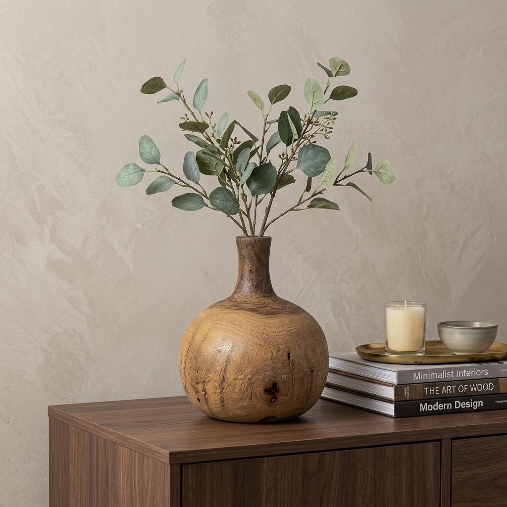 7" Brown Abstract Cylinder Solid Wood Table Vase