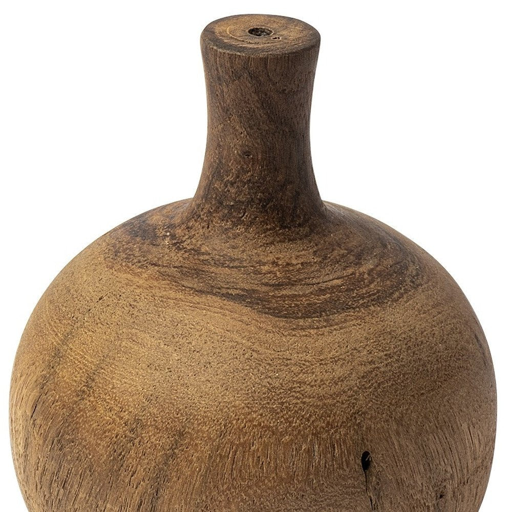 7" Brown Abstract Cylinder Solid Wood Table Vase on a white background