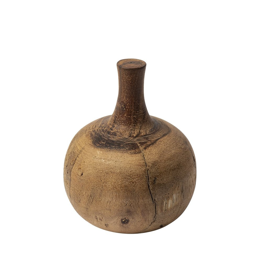 8" Brown Abstract Cylinder Solid Wood Table Vase on a white background