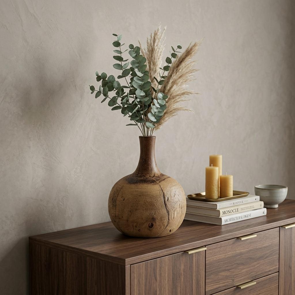 8" Brown Abstract Cylinder Solid Wood Table Vase