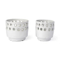 Set of Two White Abstract Cylinder Ceramic Table Vase on a white background