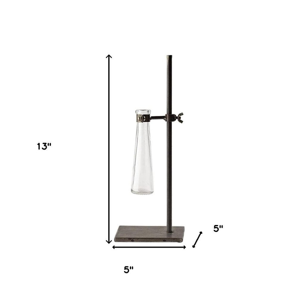 Set of Two Dark Brown Abstract Metal Cylinder Table Vases