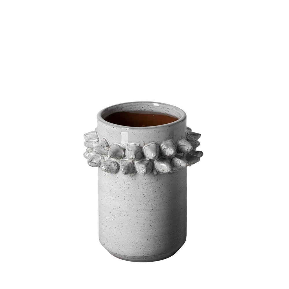 7" Gray Abstract Cylinder Spikey Ceramic Table Vase on a white background
