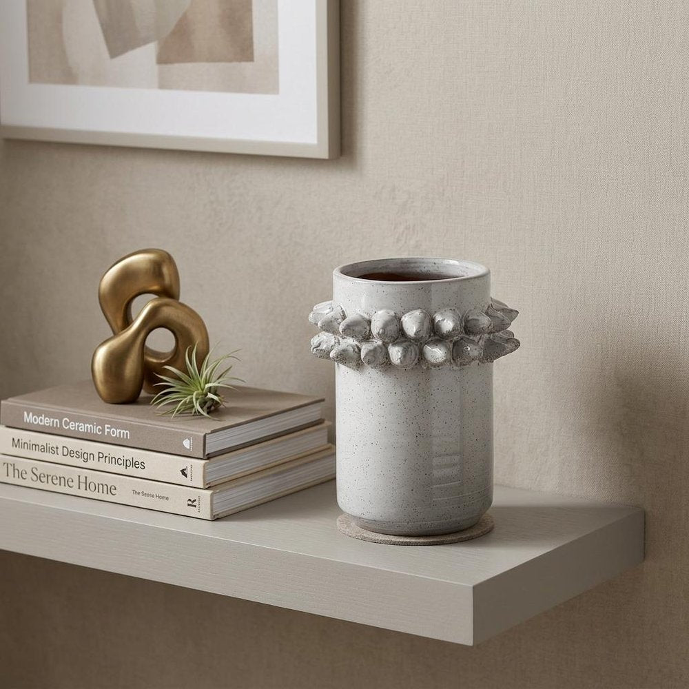 7" Gray Abstract Cylinder Spikey Ceramic Table Vase