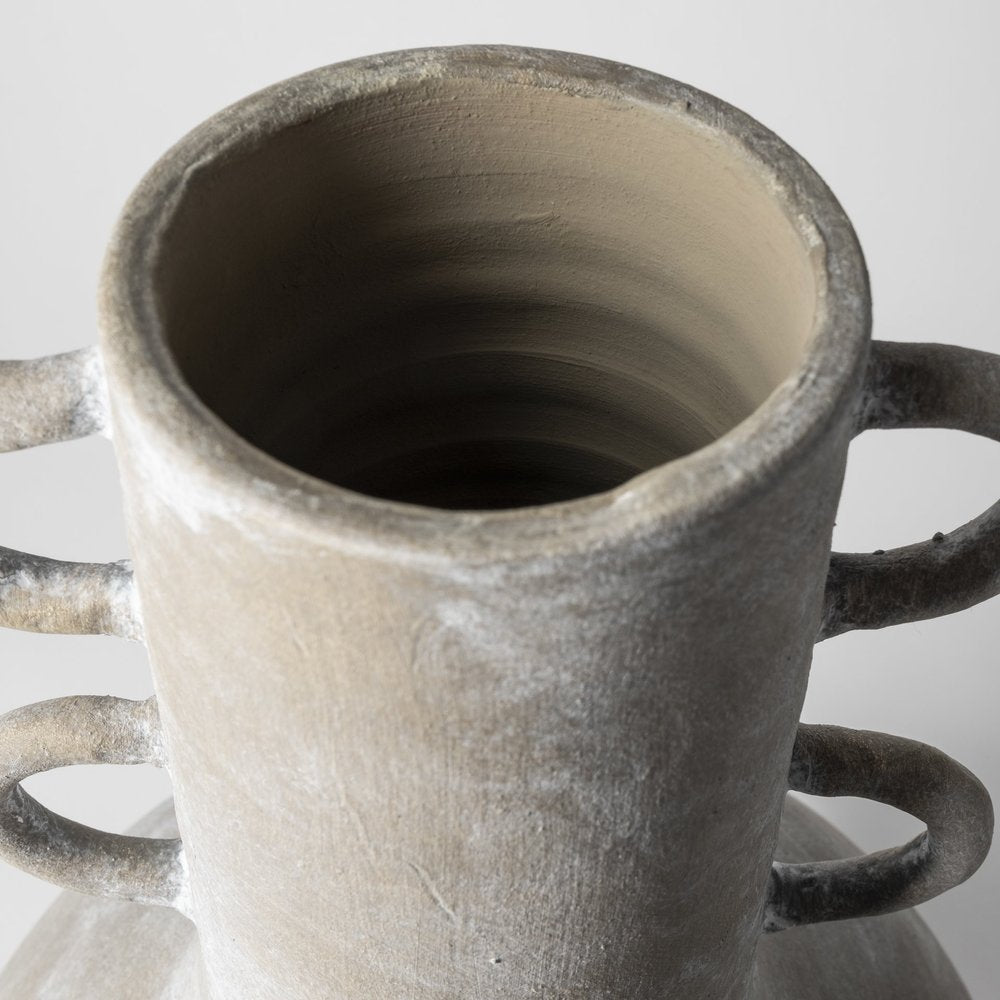 Rustic Whitewash Brown Double Handle Ceramic Vase in a home interior