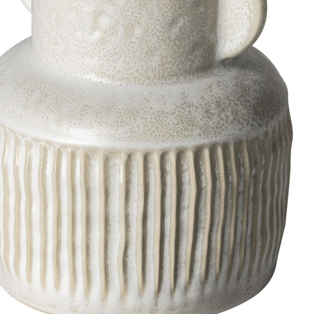 8" Whitewash Handled Textured Ceramic Vase on a white background