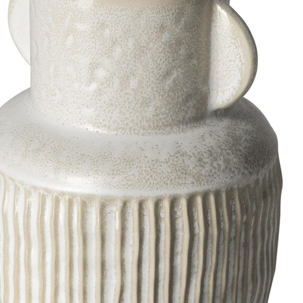 8" Whitewash Handled Textured Ceramic Vase close-up detail