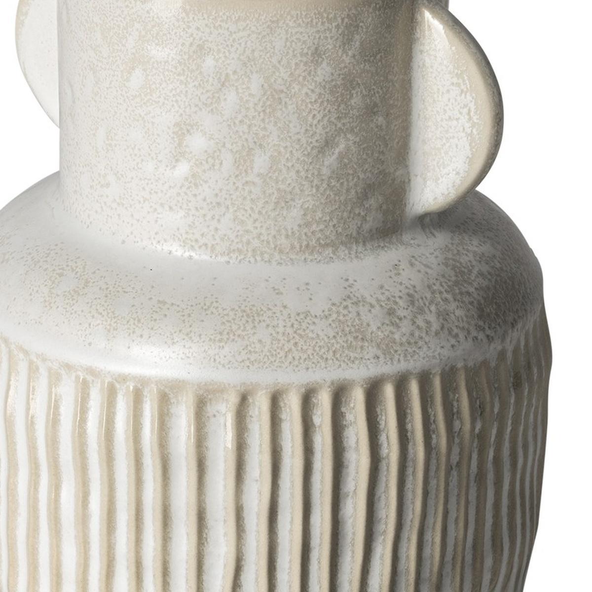 8" Whitewash Handled Textured Ceramic Vase close-up detail
