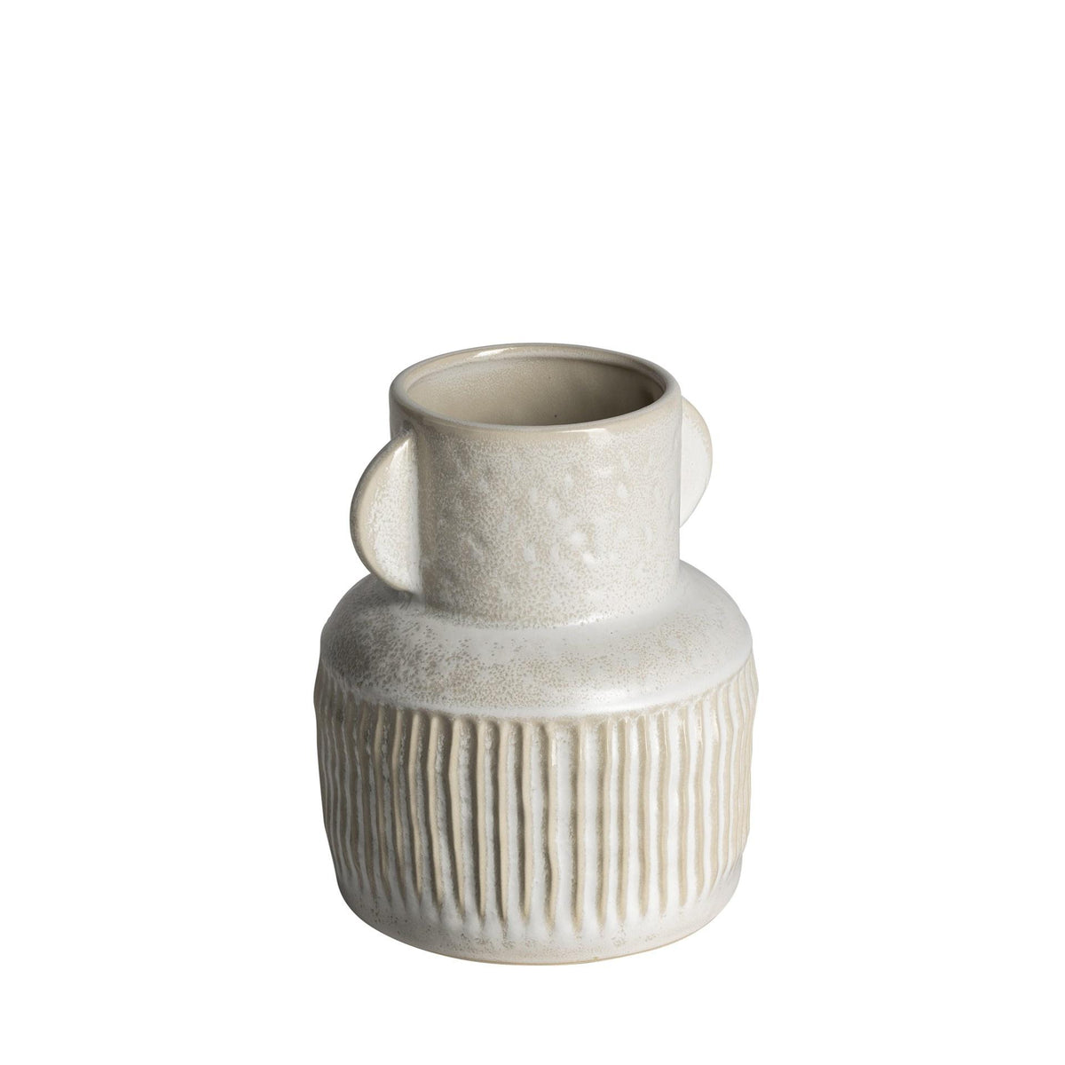 8" Whitewash Handled Textured Ceramic Vase on a white background