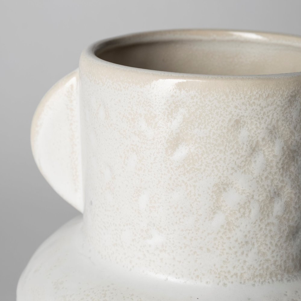 8" Whitewash Handled Textured Ceramic Vase on a white background