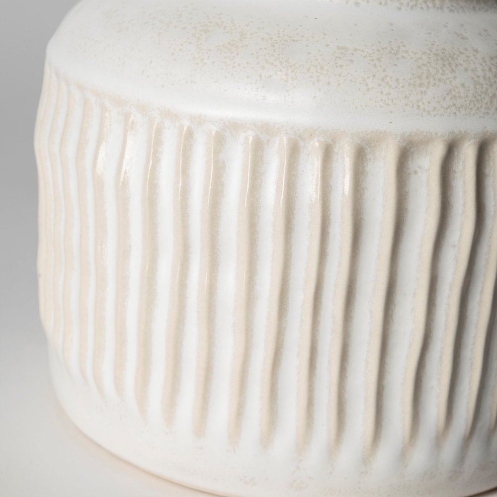 8" Whitewash Handled Textured Ceramic Vase on a white background