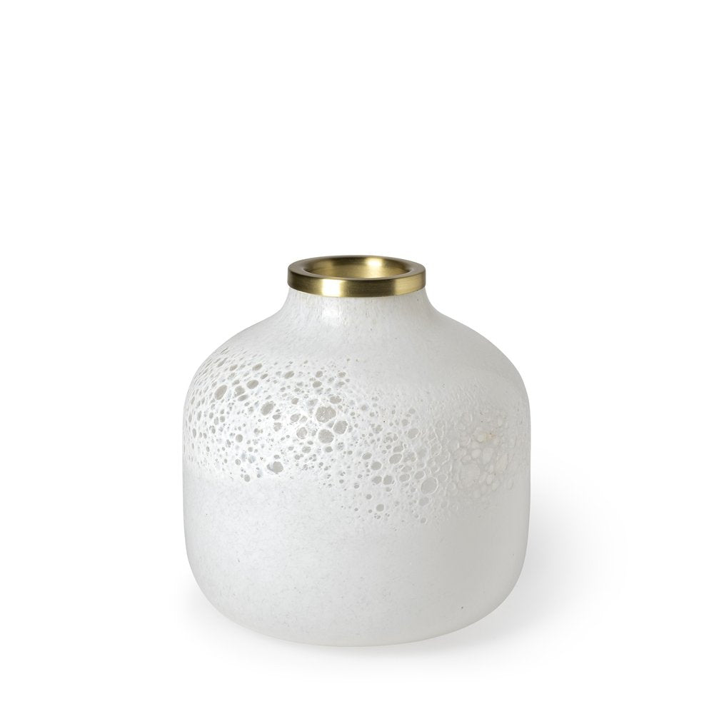 8" White Abstract Cylinder Crystal Glass Table Vase on a white background