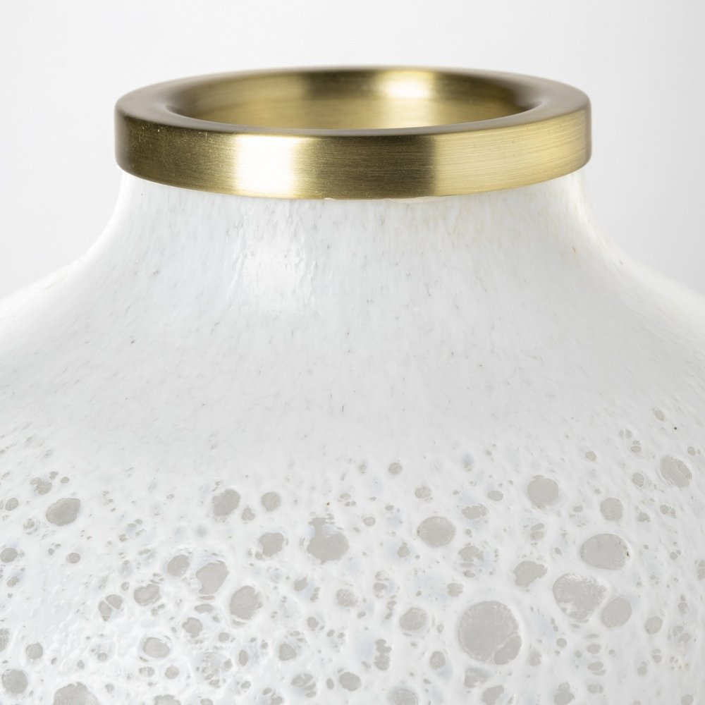 8" White Abstract Cylinder Crystal Glass Table Vase on a white background