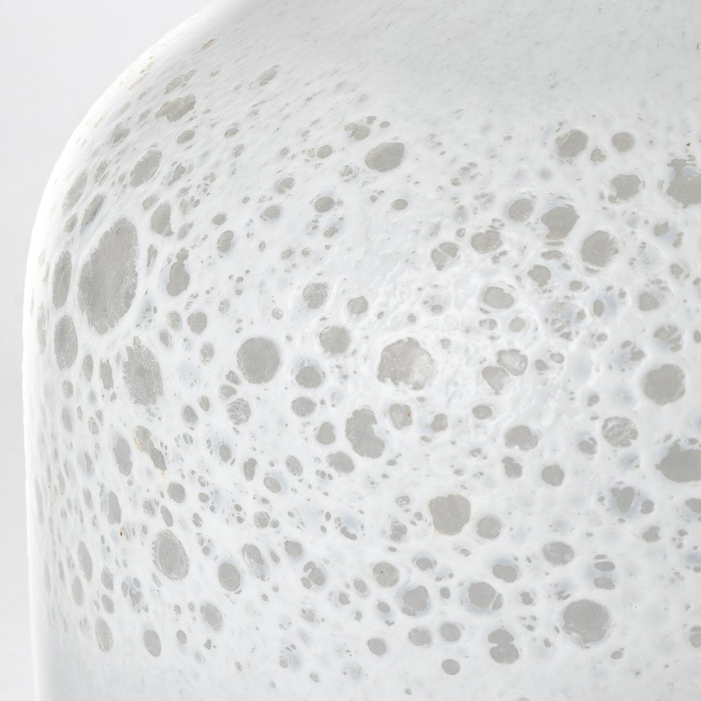 8" White Abstract Cylinder Crystal Glass Table Vase on a white background