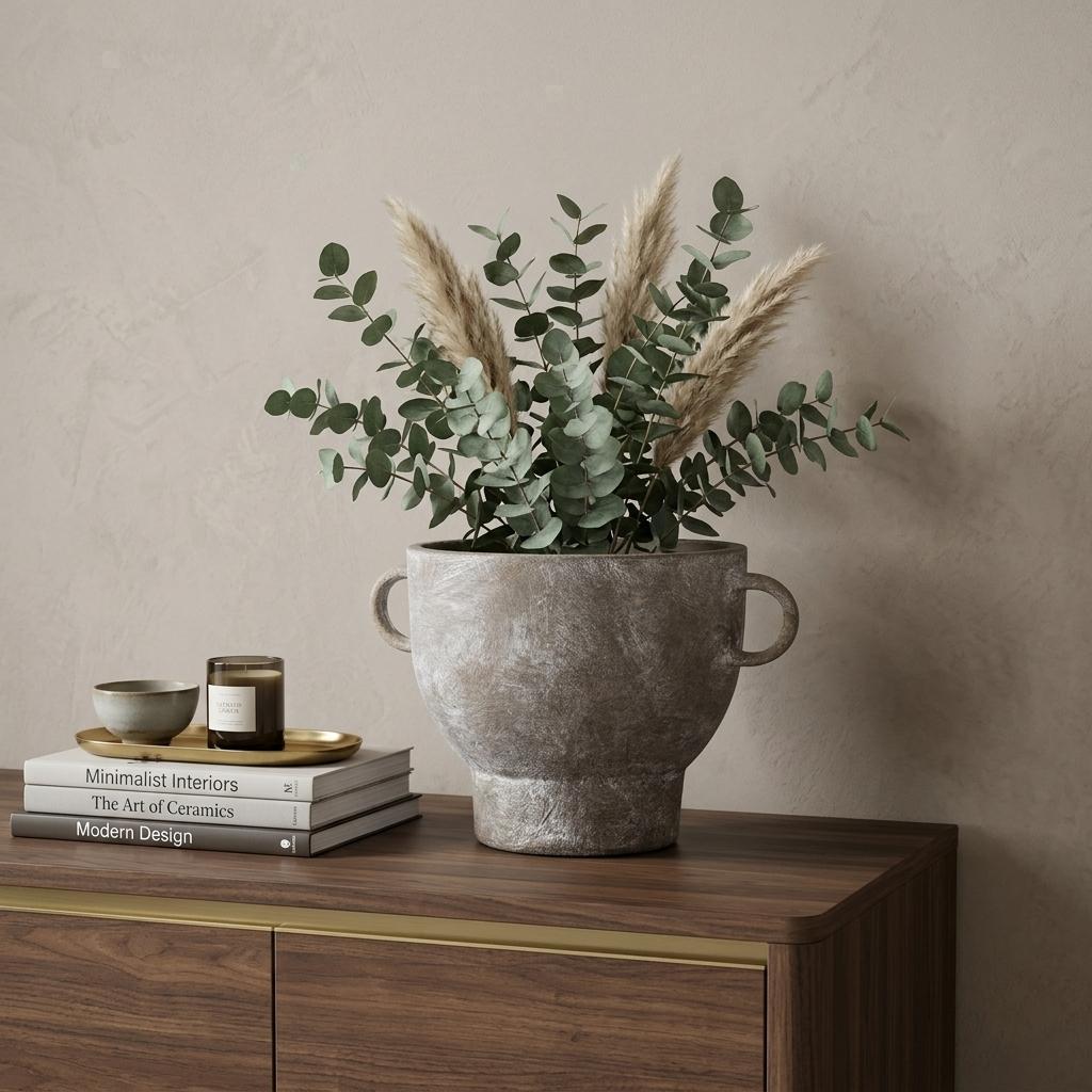 7" Brown Abstract Cylinder Ceramic Table Vase