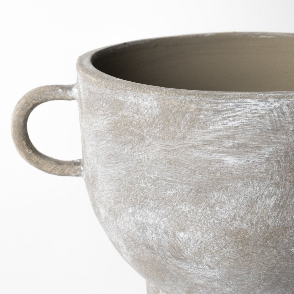 7" Brown Abstract Cylinder Ceramic Table Vase on a white background
