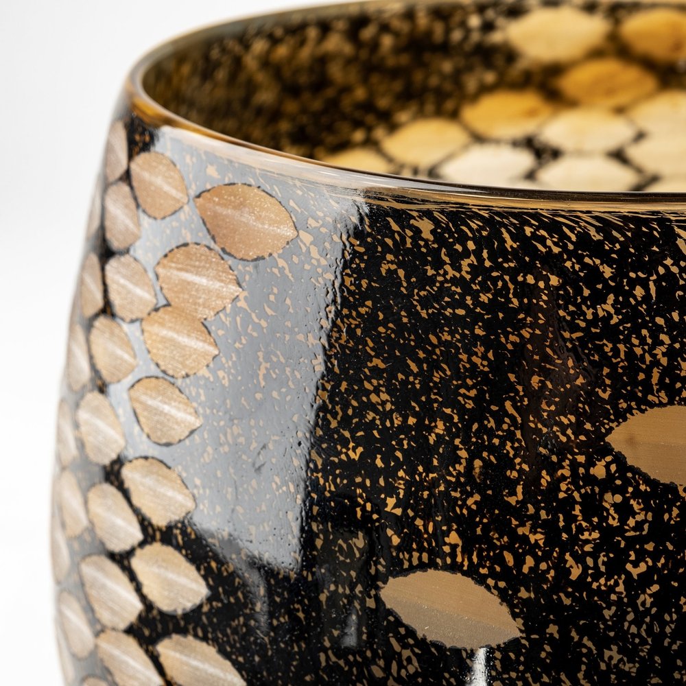 Close-up of 6" Gold Abstract Cylinder Crystal Glass Table Vase showing glass detail.