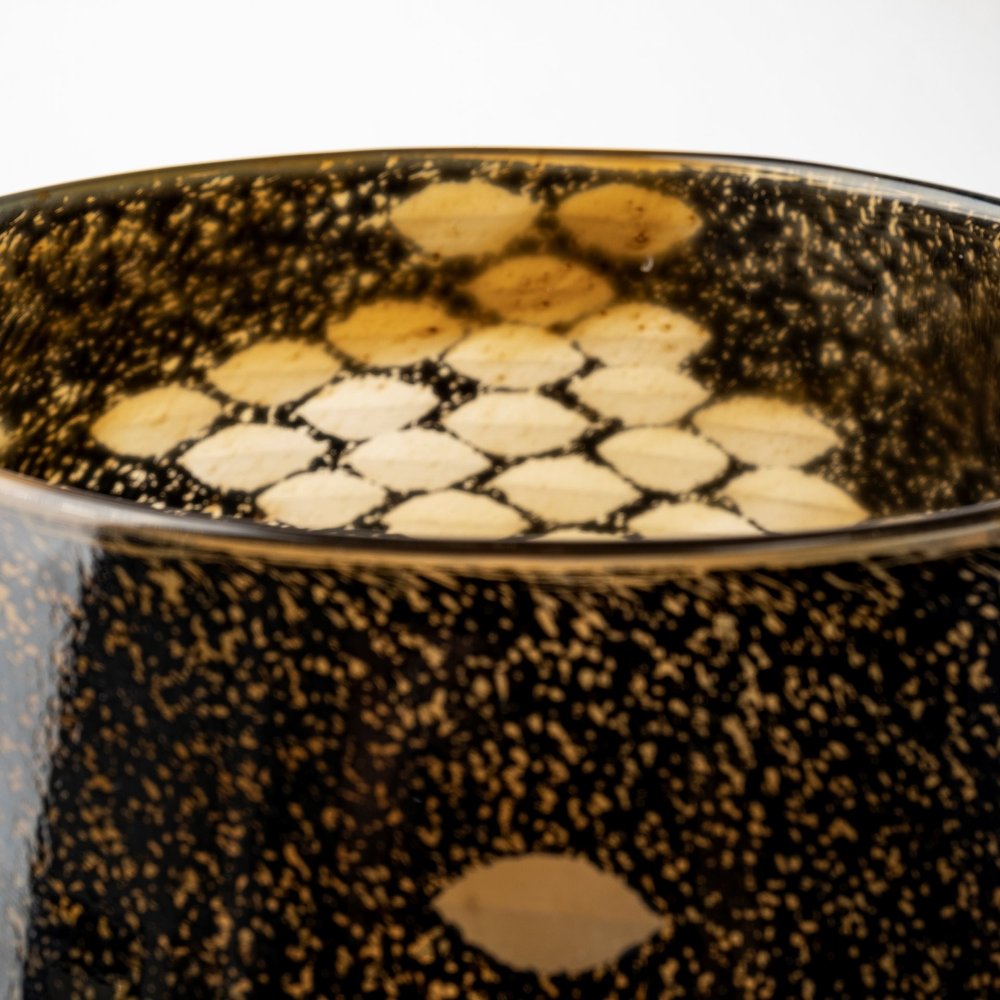 Cropped view of 6" Gold Abstract Cylinder Crystal Glass Table Vase focusing on the glass surface.