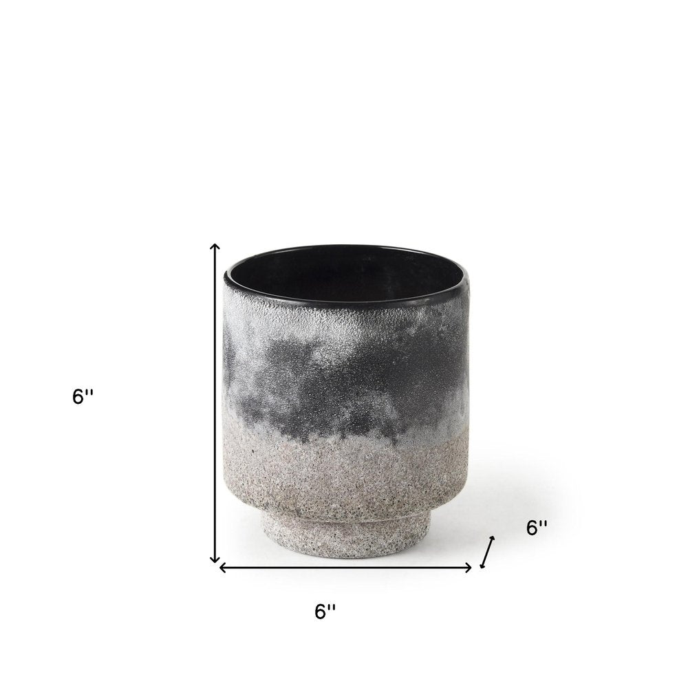 6" Brown And Black Abstract Cylinder Ceramic Table Vase