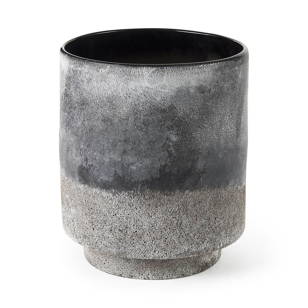 9" Brown And Black Abstract Cylinder Ceramic Table Vase on a white background