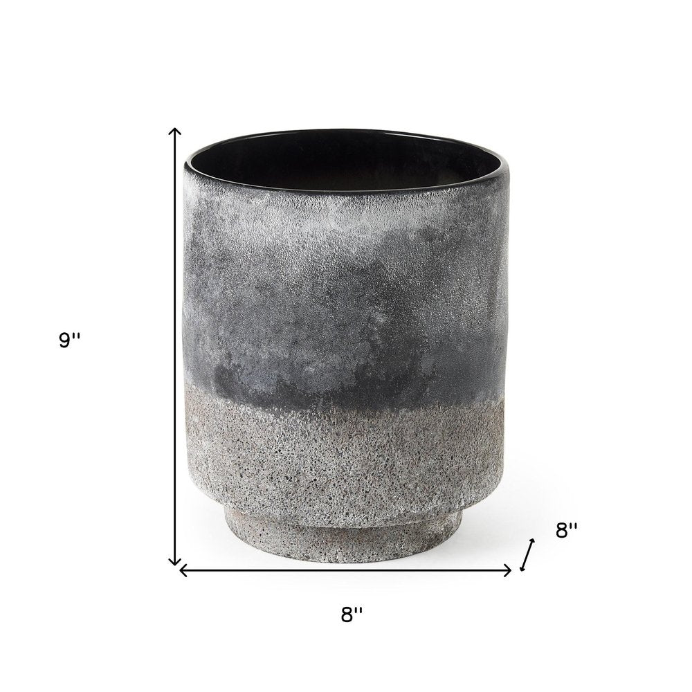 9" Brown And Black Abstract Cylinder Ceramic Table Vase on a white background