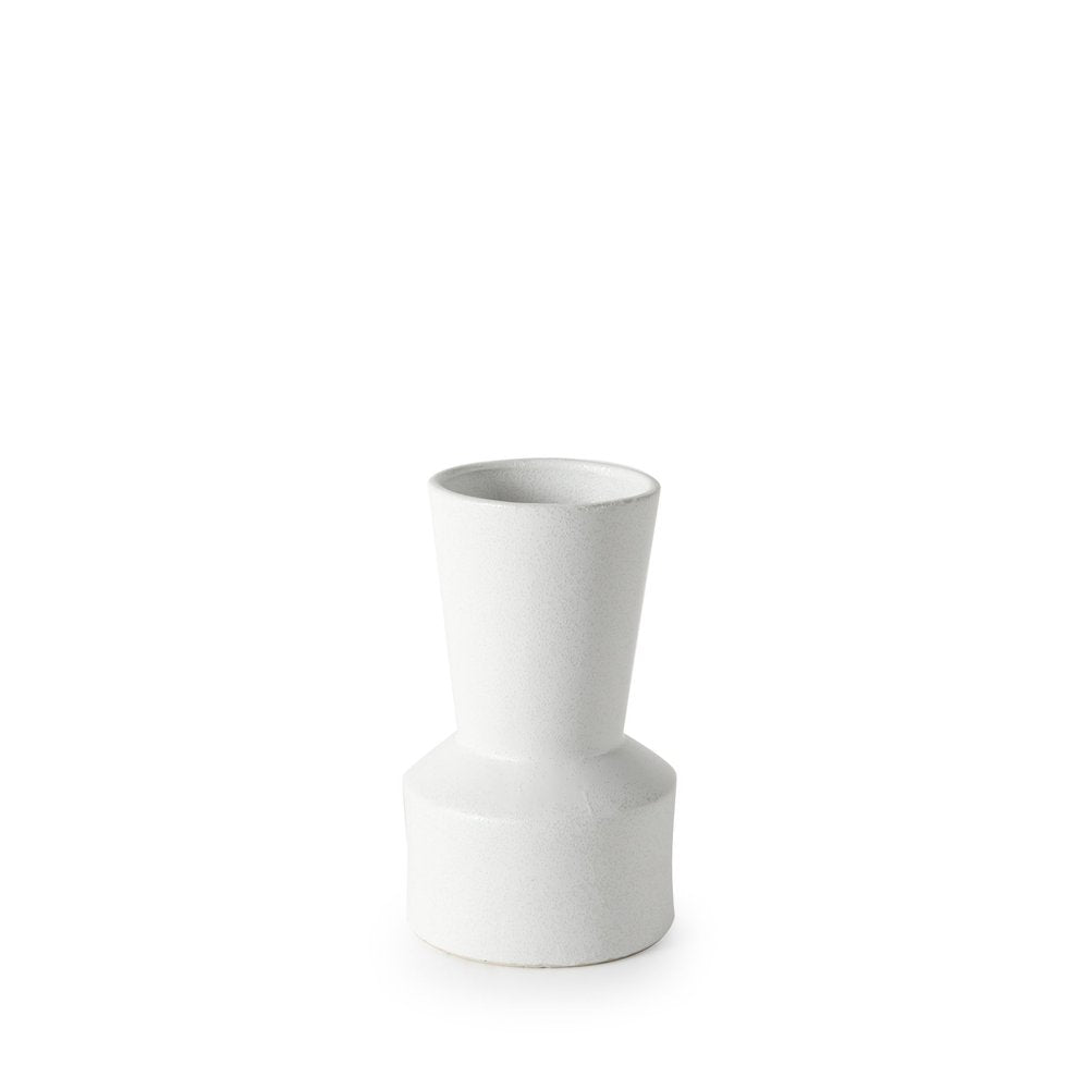 9" White Abstract Cylinder Ceramic Table Vase on a white background
