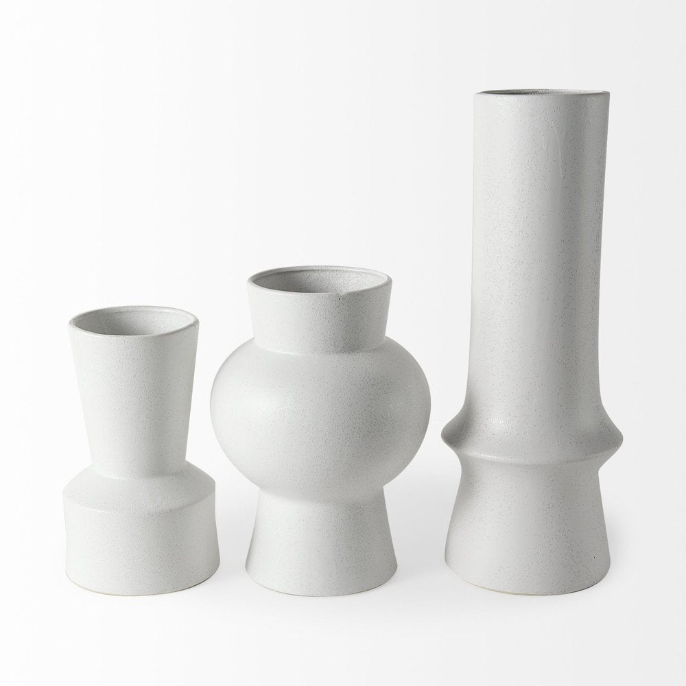 9" White Abstract Cylinder Ceramic Table Vase