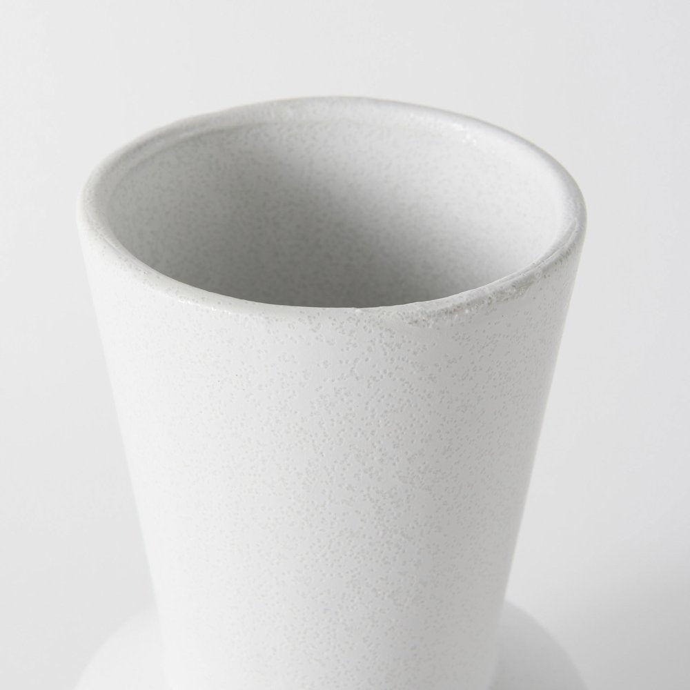 9" White Abstract Cylinder Ceramic Table Vase on a white background