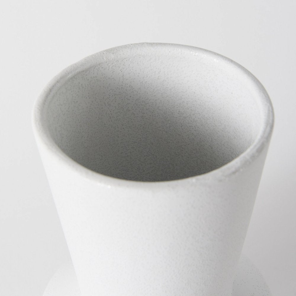 9" White Abstract Cylinder Ceramic Table Vase on a white background