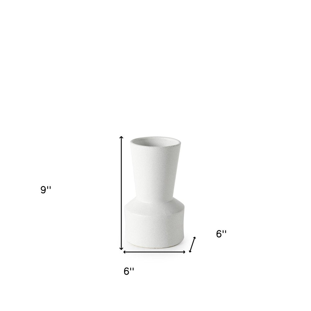 9" White Abstract Cylinder Ceramic Table Vase on a white background