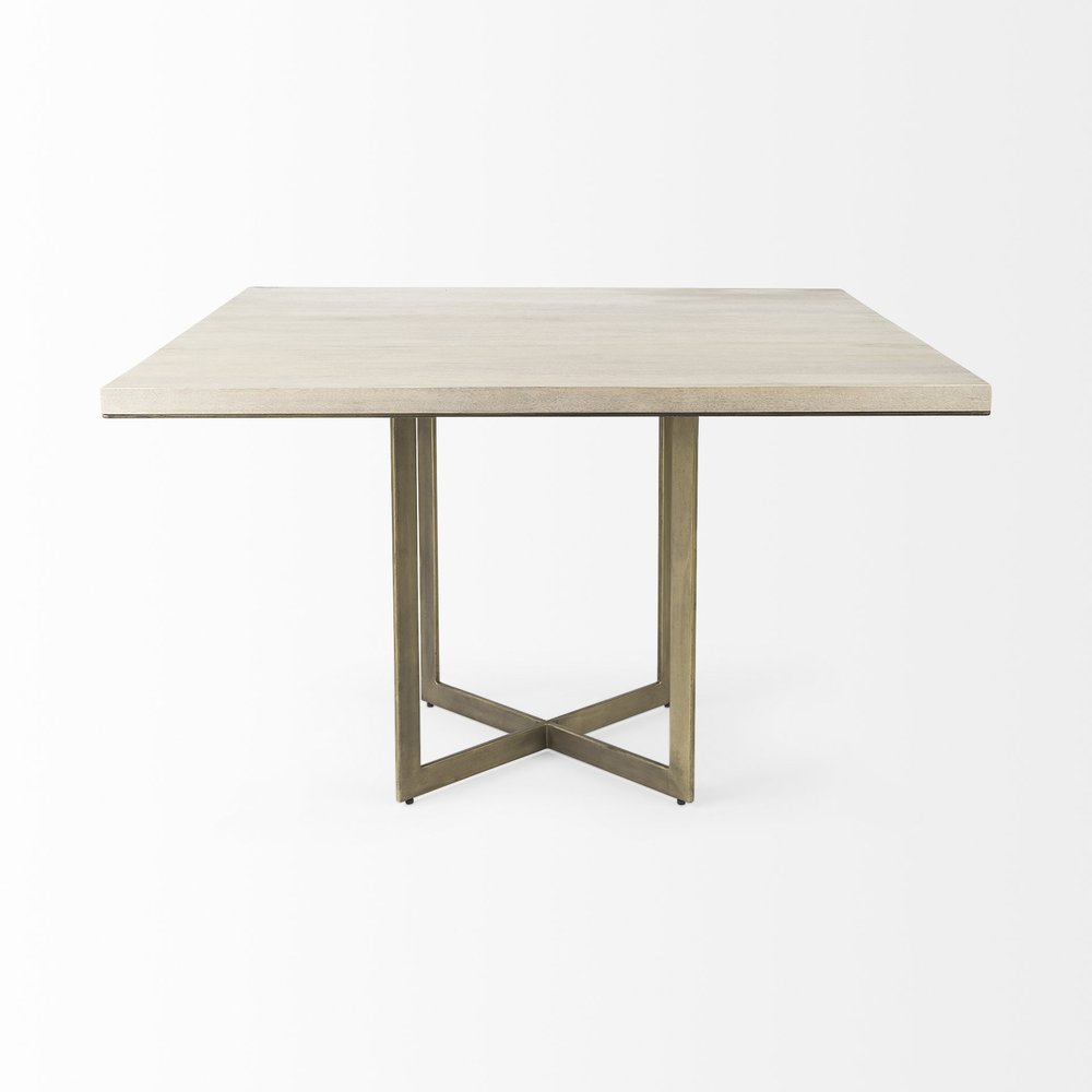 Modern Square Wood and Gold Dining Table on a white background