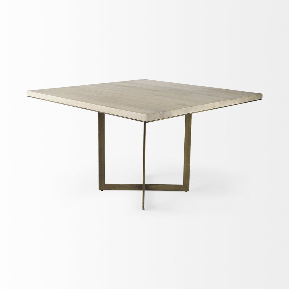 Modern Square Wood and Gold Dining Table on a white background