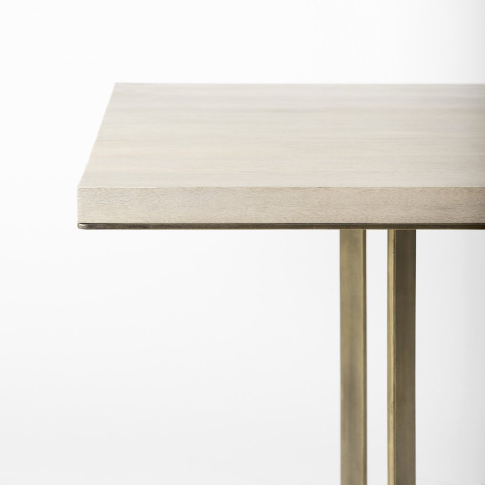 Modern Square Wood and Gold Dining Table on a white background