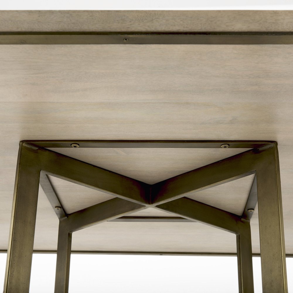 Modern Square Wood and Gold Dining Table close-up detail