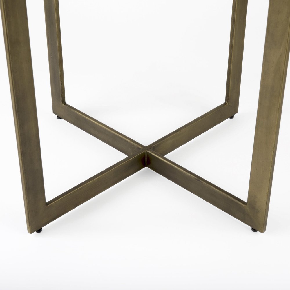Modern Square Wood and Gold Dining Table on a white background
