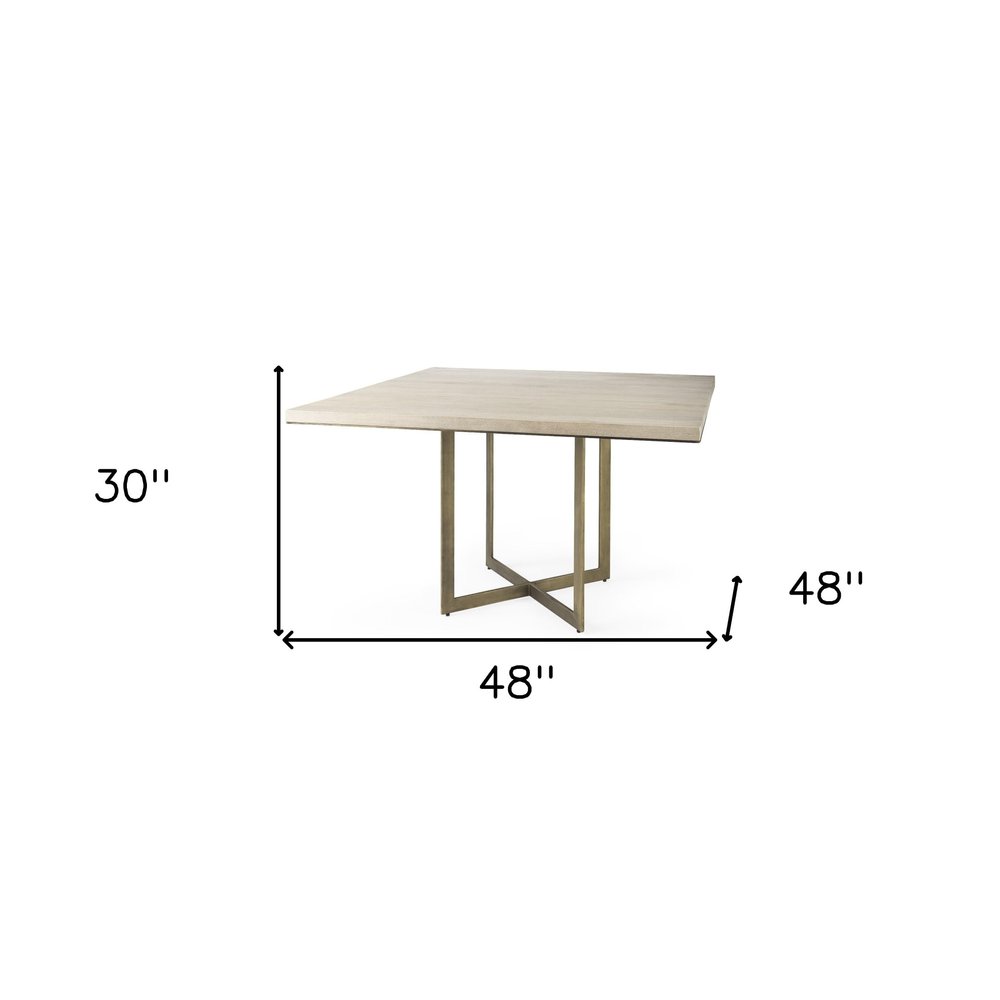 Modern Square Wood and Gold Dining Table on a white background