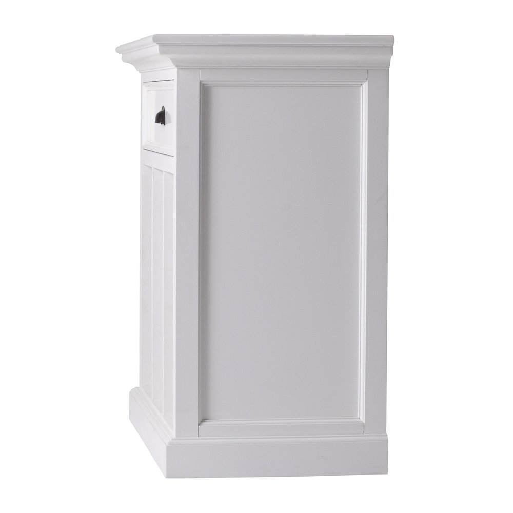 31" White Solid and Manufactured Wood Nightstand. Nightstands & bedside table isolated on a plain white background, finished in white wood.