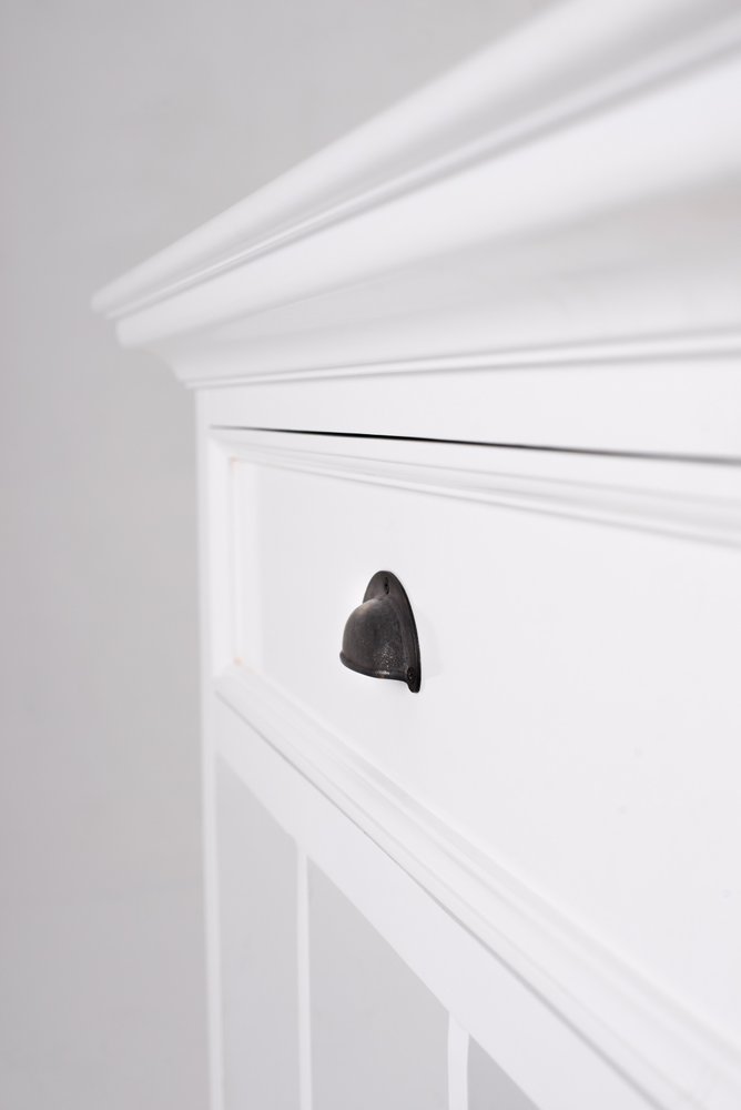 31" White Solid and Manufactured Wood Nightstand. Nightstands & bedside table isolated on a plain white background, finished in white wood.