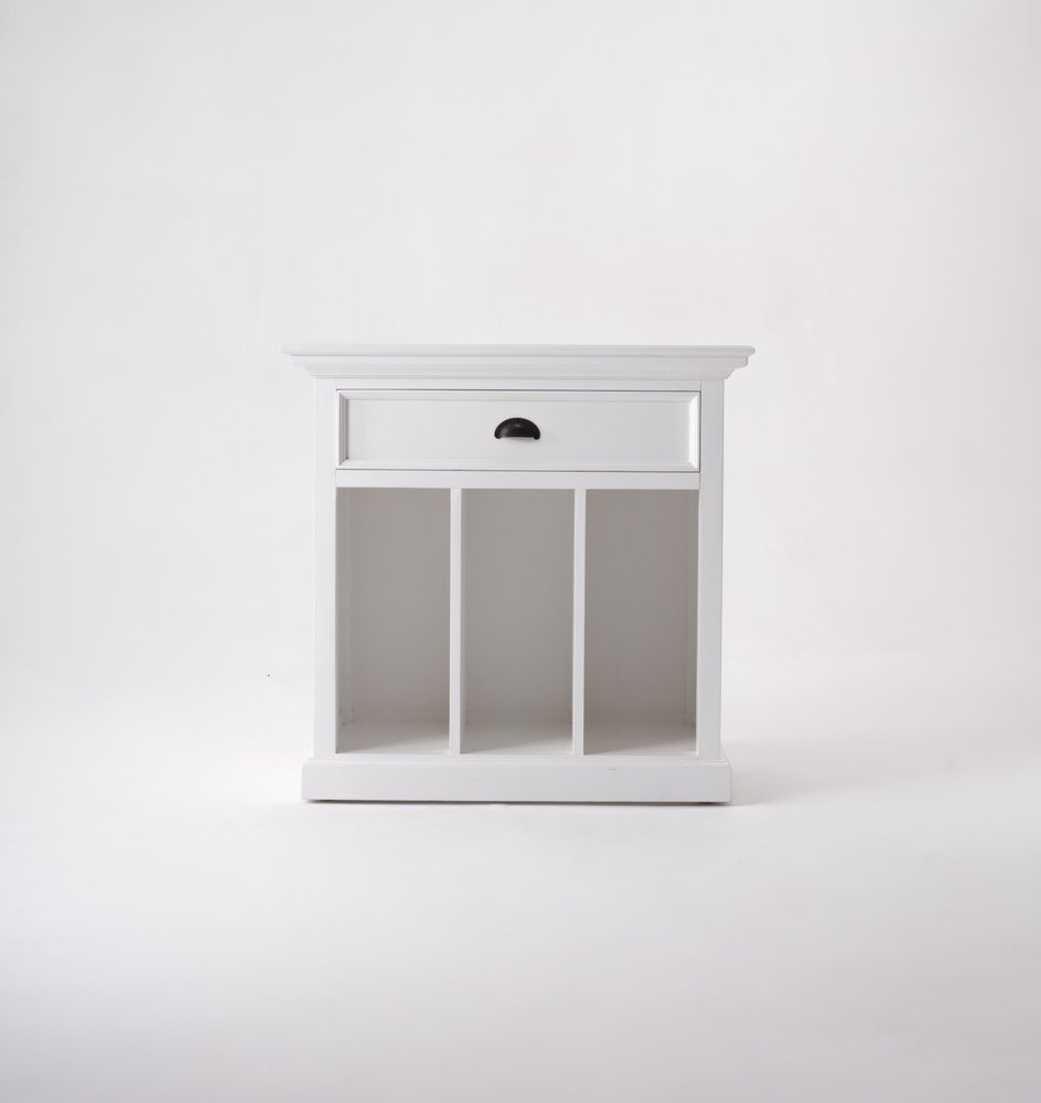 31" White Solid and Manufactured Wood Nightstand. Nightstands & bedside table isolated on a plain white background, showing a white wood surface.