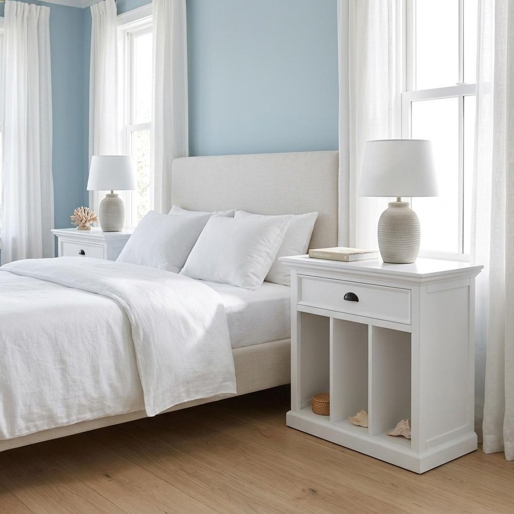 31" White Solid and Manufactured Wood Nightstand. Nightstands & bedside table in white wood.